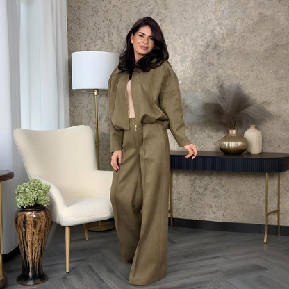 Women's Zip-Up Jacket & Wide-Leg Pants Two-Piece Set🚛 Free delivery
