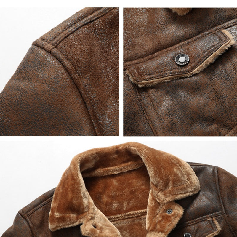 Men's Casual Button-Up Heavy-Duty Warm Leather Jacket🚛Free Shipping