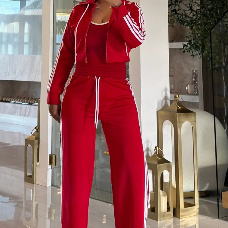 Women's Striped Zip-Up Tracksuit & Wide-Leg Pants 2-Piece Set🚛Free Shipping