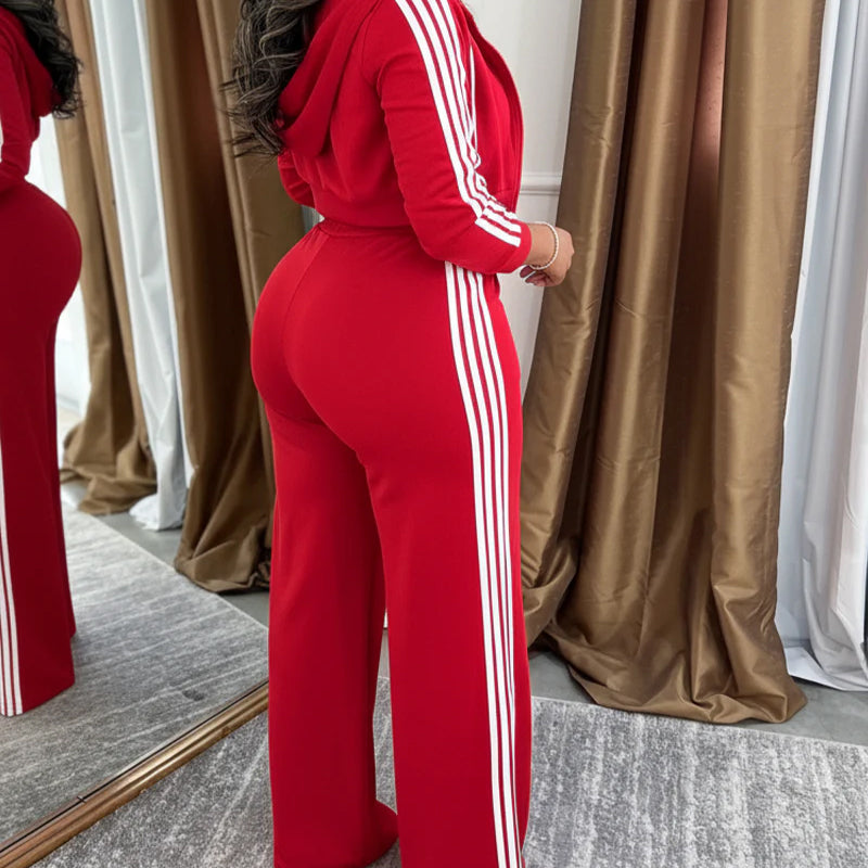 Women's Striped Zip-Up Tracksuit & Wide-Leg Pants 2-Piece Set🚛Free Shipping
