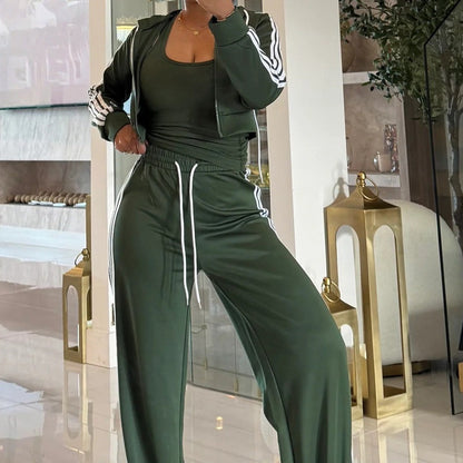 Women's Striped Zip-Up Tracksuit & Wide-Leg Pants 2-Piece Set🚛Free Shipping