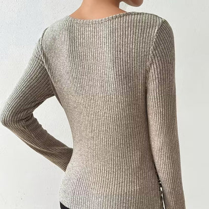 Women's Draped Neck Ruched Long-Sleeve Knit Tops