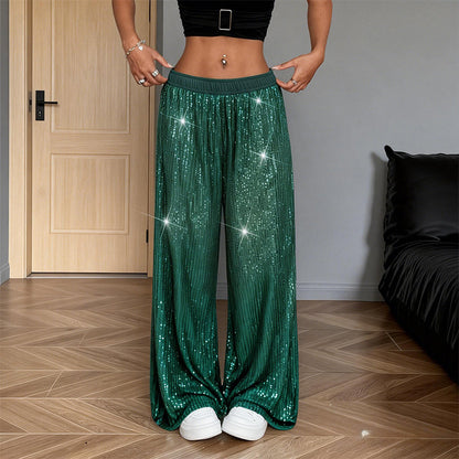 Women’s Sequin Wide-Leg Pants with Elastic Waist