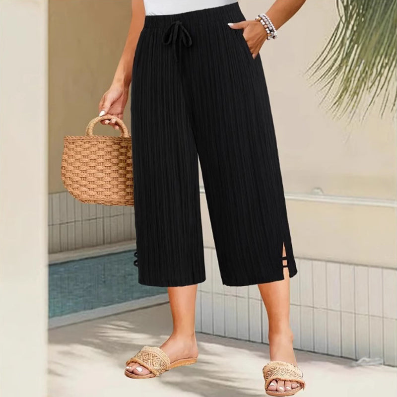👖 60% OFF NOW! 🌿 Ribbed Wide-Leg Capri Pants – Elastic Waist, Comfortable Fit & Perfect for Daily Wear ✨