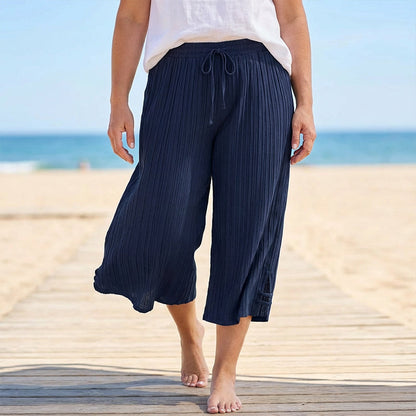 👖 60% OFF NOW! 🌿 Ribbed Wide-Leg Capri Pants – Elastic Waist, Comfortable Fit & Perfect for Daily Wear ✨