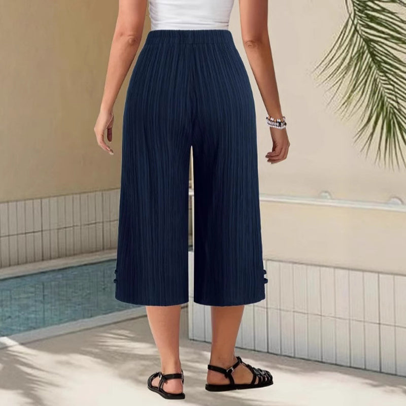 👖 60% OFF NOW! 🌿 Ribbed Wide-Leg Capri Pants – Elastic Waist, Comfortable Fit & Perfect for Daily Wear ✨