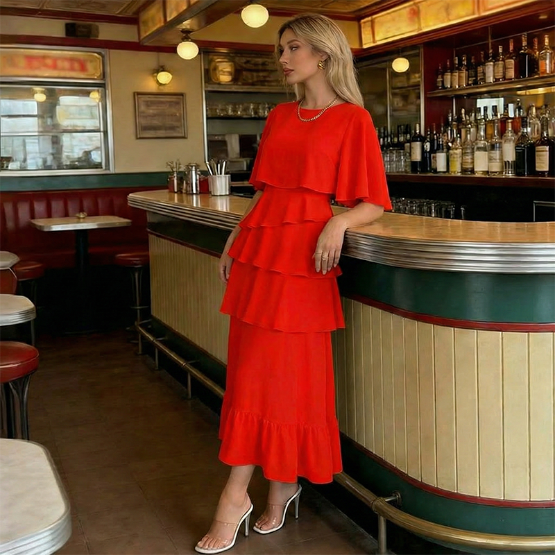 Elegant Tiered Ruffle Sleeve Dress💃✨Effortlessly Unleash Your Charm