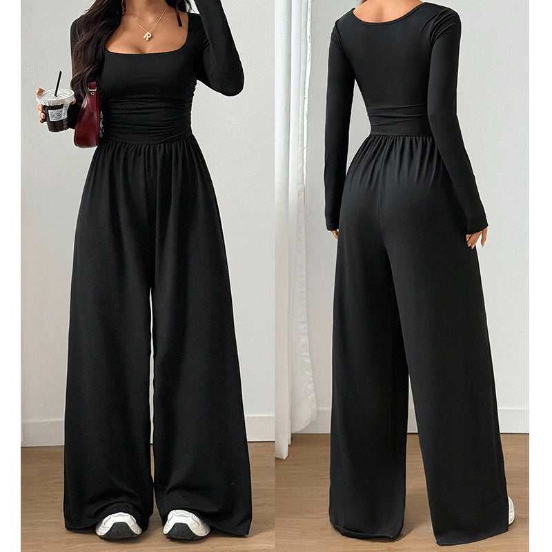 🍂 Women's Casual Square Neck Wide-Leg Jumpsuit – Flattering Comfort & Effortless Autumn Style