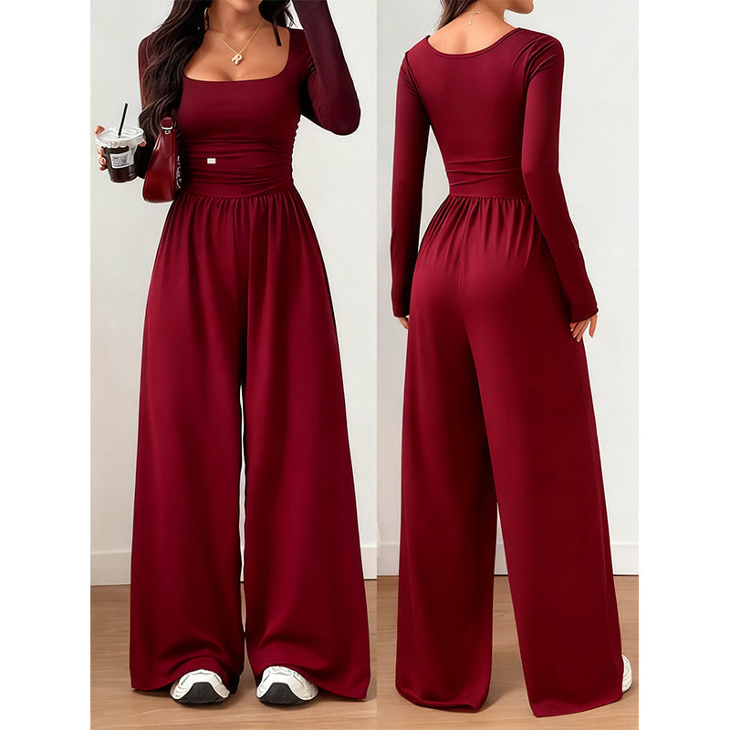 🍂 Women's Casual Square Neck Wide-Leg Jumpsuit – Flattering Comfort & Effortless Autumn Style