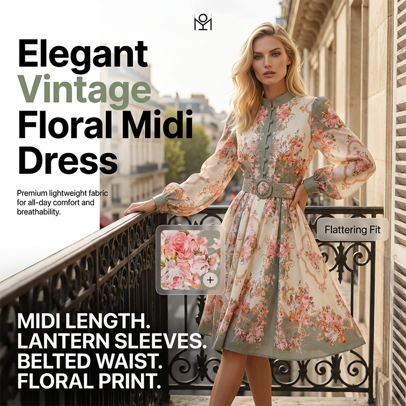 🌸 Timeless Elegance – Romantic Floral Print High Neck Mini Dress🌷