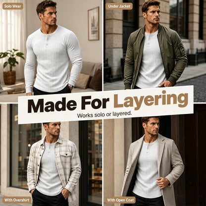 ✨ Men’s Slim-Fit Henley Shirt – Smart Casual Long-Sleeve Top for Effortless Everyday Style