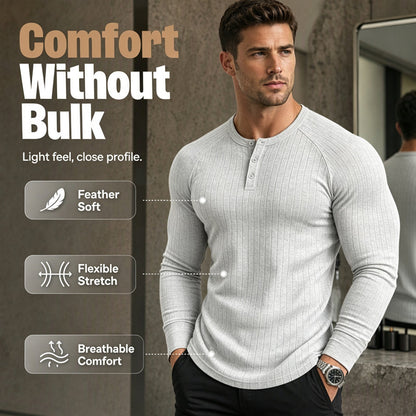 ✨ Men’s Slim-Fit Henley Shirt – Smart Casual Long-Sleeve Top for Effortless Everyday Style