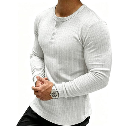 ✨ Men’s Slim-Fit Henley Shirt – Smart Casual Long-Sleeve Top for Effortless Everyday Style