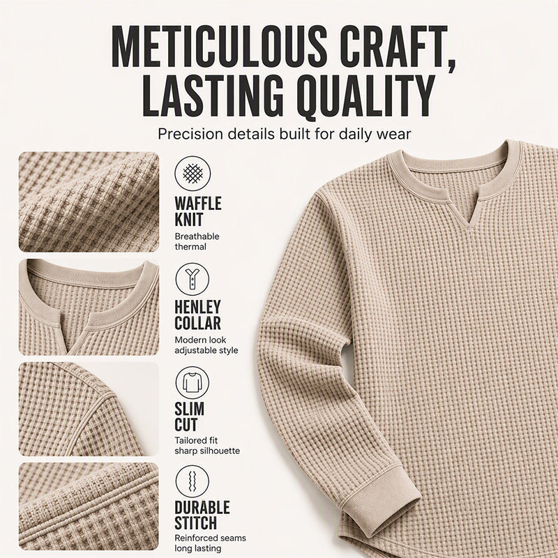 🍂 Men’s Slim-Fit Waffle-Knit V-Neck Shirt – Refined Comfort & Effortless Autumn Style