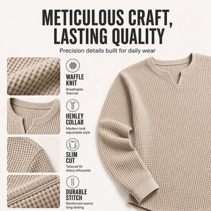 🍂 Men’s Slim-Fit Waffle-Knit V-Neck Shirt – Refined Comfort & Effortless Autumn Style