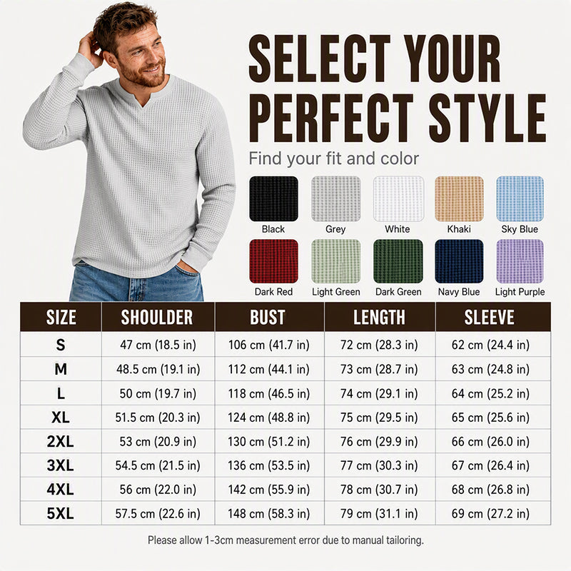 🍂 Men’s Slim-Fit Waffle-Knit V-Neck Shirt – Refined Comfort & Effortless Autumn Style