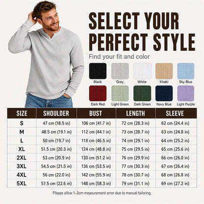 🍂 Men’s Slim-Fit Waffle-Knit V-Neck Shirt – Refined Comfort & Effortless Autumn Style