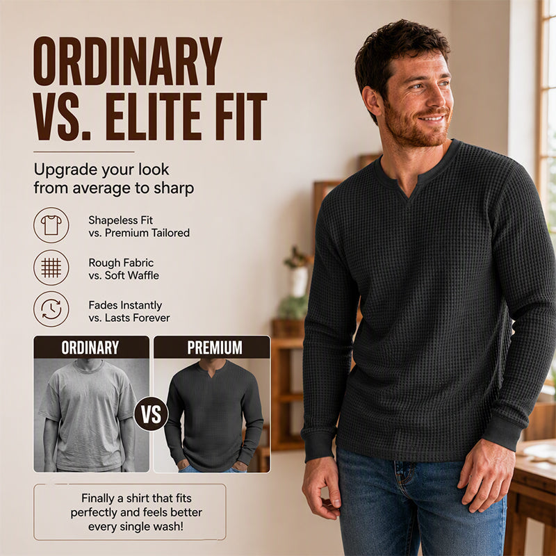 🍂 Men’s Slim-Fit Waffle-Knit V-Neck Shirt – Refined Comfort & Effortless Autumn Style