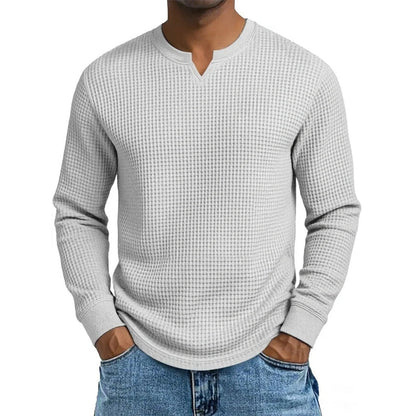 🍂 Men’s Slim-Fit Waffle-Knit V-Neck Shirt – Refined Comfort & Effortless Autumn Style