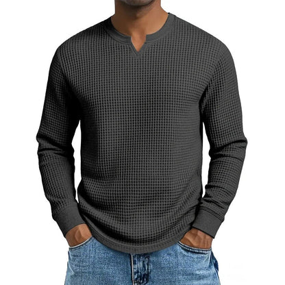 🍂 Men’s Slim-Fit Waffle-Knit V-Neck Shirt – Refined Comfort & Effortless Autumn Style