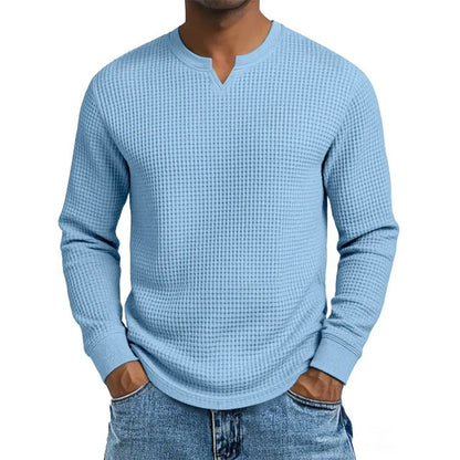 🍂 Men’s Slim-Fit Waffle-Knit V-Neck Shirt – Refined Comfort & Effortless Autumn Style
