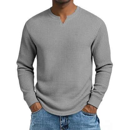 🍂 Men’s Slim-Fit Waffle-Knit V-Neck Shirt – Refined Comfort & Effortless Autumn Style
