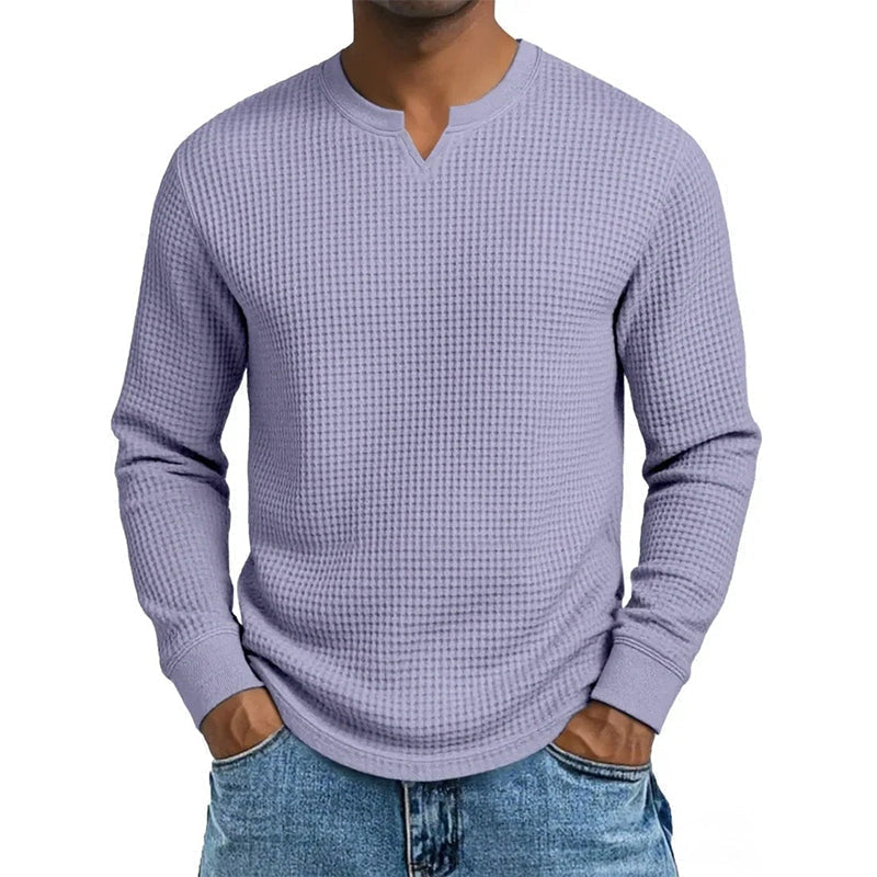 🍂 Men’s Slim-Fit Waffle-Knit V-Neck Shirt – Refined Comfort & Effortless Autumn Style