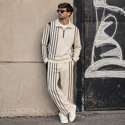 👕👖 Men's Printed Half-Zip Sweatshirt & Pants Tracksuit Set– Comfortable Autumn Style from Top to Bottom