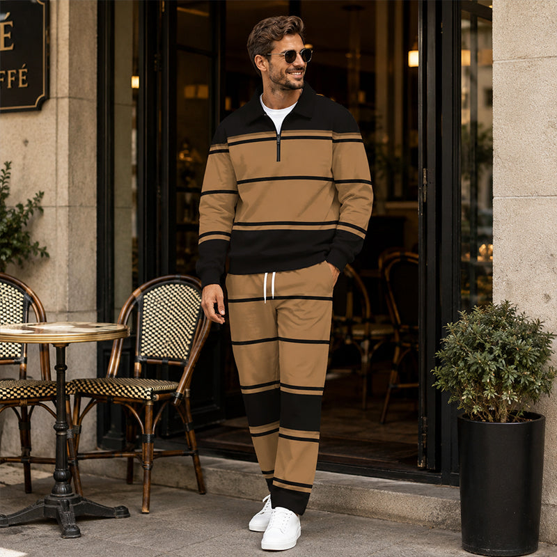 👕👖 Men's Printed Half-Zip Sweatshirt & Pants Tracksuit Set– Comfortable Autumn Style from Top to Bottom