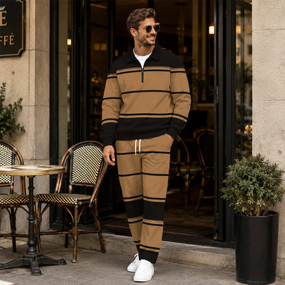 👕👖 Men's Printed Half-Zip Sweatshirt & Pants Tracksuit Set– Comfortable Autumn Style from Top to Bottom