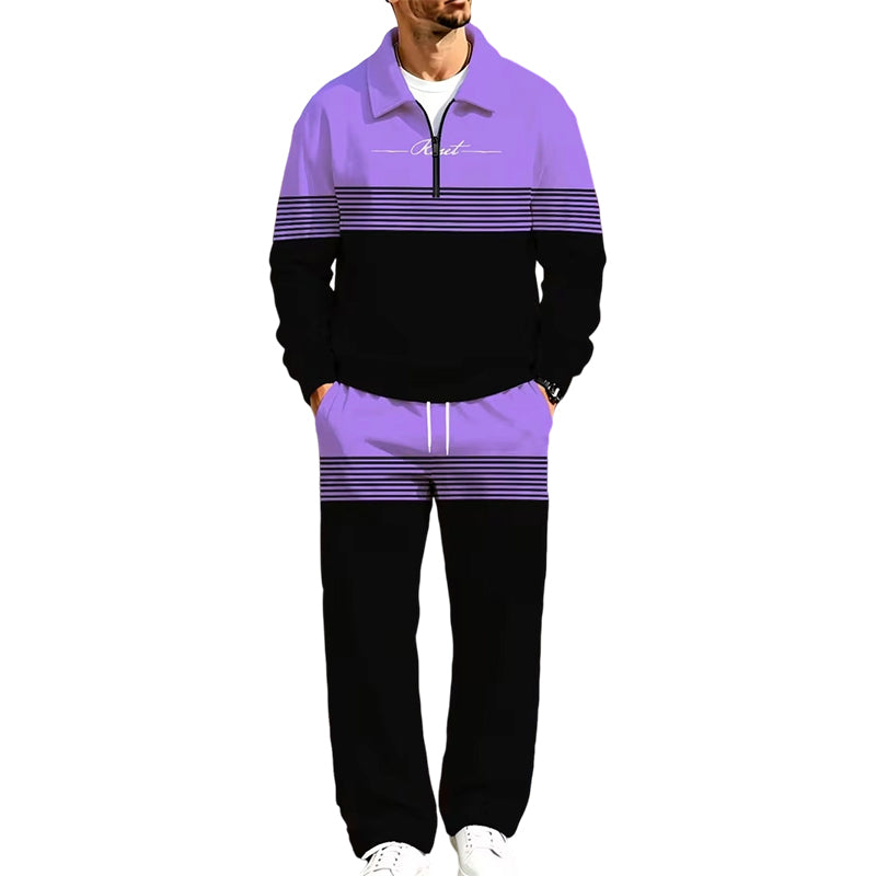 👕👖 Men's Printed Half-Zip Sweatshirt & Pants Tracksuit Set– Comfortable Autumn Style from Top to Bottom