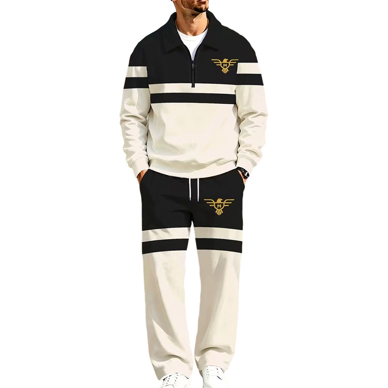 👕👖 Men's Printed Half-Zip Sweatshirt & Pants Tracksuit Set– Comfortable Autumn Style from Top to Bottom