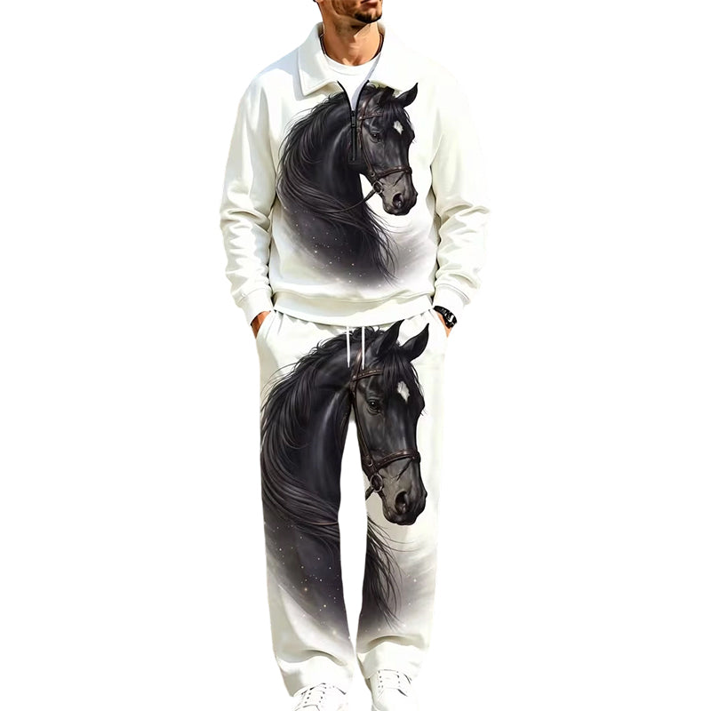 👕👖 Men's Printed Half-Zip Sweatshirt & Pants Tracksuit Set– Comfortable Autumn Style from Top to Bottom