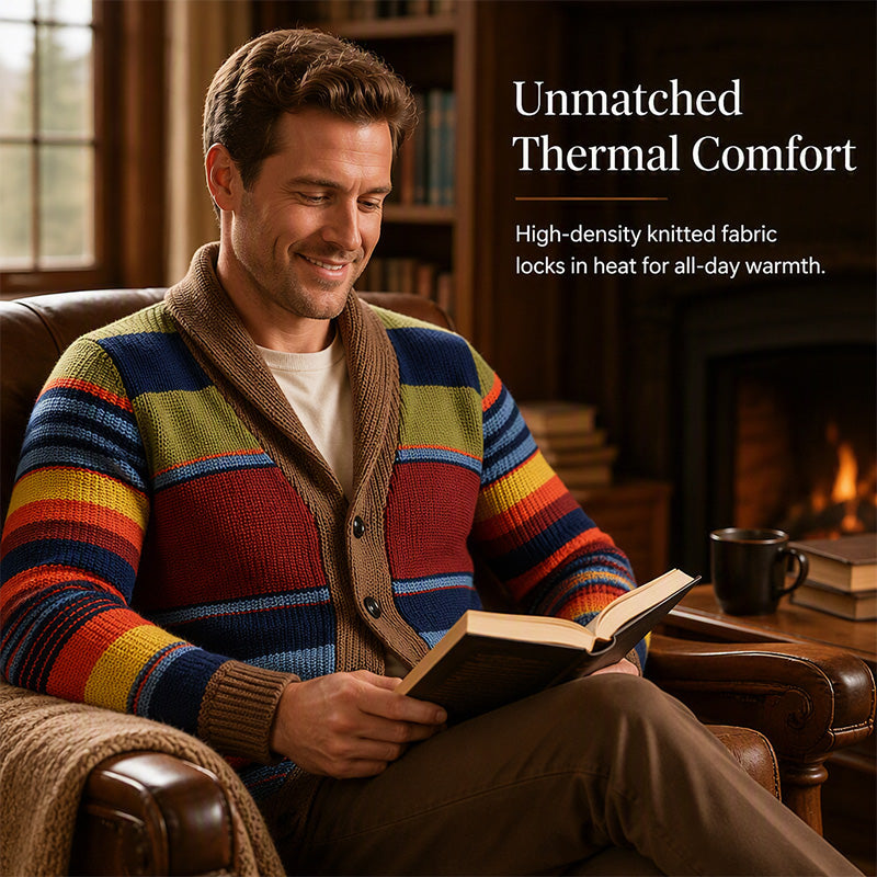 🧶Men's Shawl Collar Striped Knit Cardigan Sweater– Timeless Style & Cosy Autumn Comfort