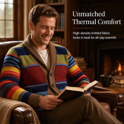 🧶Men's Shawl Collar Striped Knit Cardigan Sweater– Timeless Style & Cosy Autumn Comfort