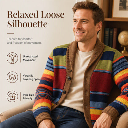 🧶Men's Shawl Collar Striped Knit Cardigan Sweater– Timeless Style & Cosy Autumn Comfort