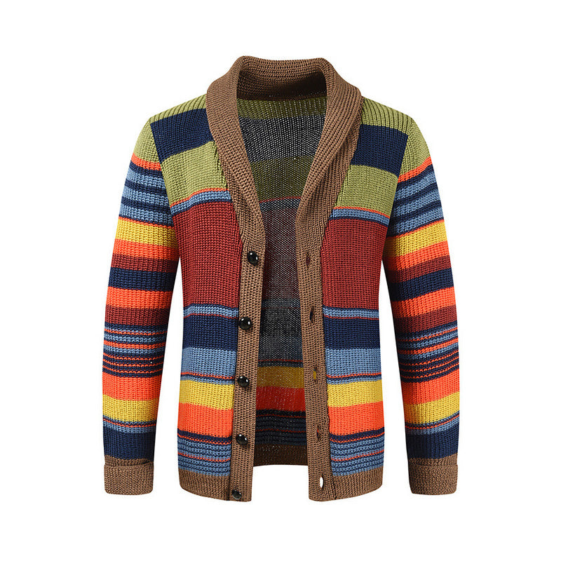 🧶Men's Shawl Collar Striped Knit Cardigan Sweater– Timeless Style & Cosy Autumn Comfort