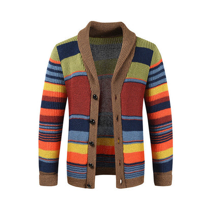 🧶Men's Shawl Collar Striped Knit Cardigan Sweater– Timeless Style & Cosy Autumn Comfort