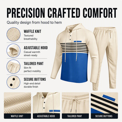 🧶 Men's Sporty Color-Block Waffle Knit 2-Piece Set – Sporty Comfort & Effortless Autumn Style