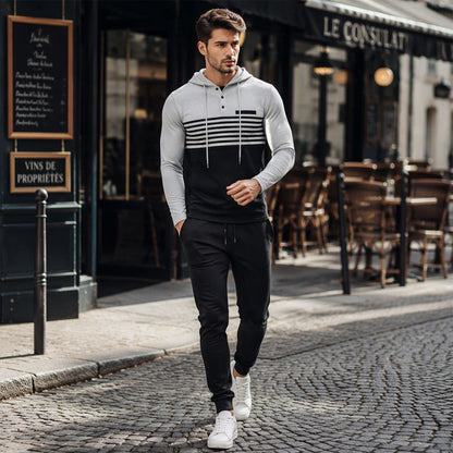 🧶 Men's Sporty Color-Block Waffle Knit 2-Piece Set – Sporty Comfort & Effortless Autumn Style