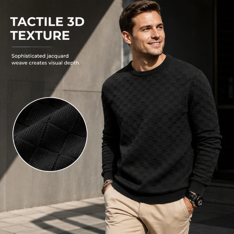 🍂 Men’s Checkerboard Print Crewneck Sweatshirt – Bold Casual Style & Everyday Autumn Comfort