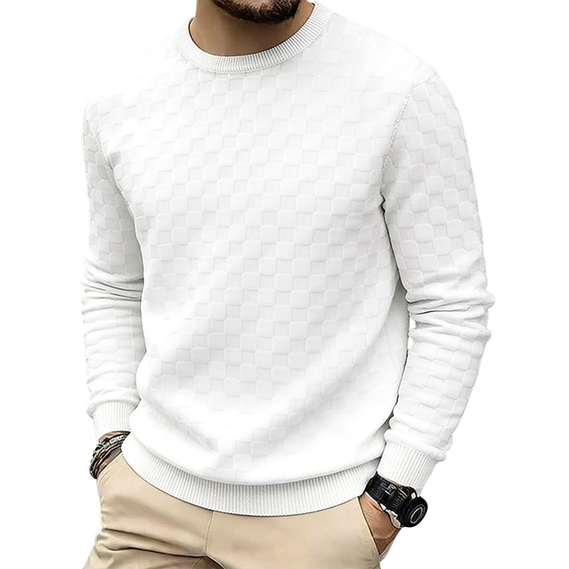 🍂 Men’s Checkerboard Print Crewneck Sweatshirt – Bold Casual Style & Everyday Autumn Comfort