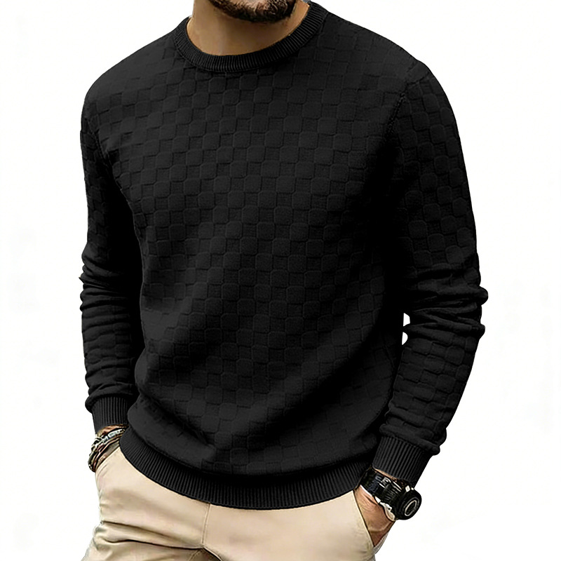🍂 Men’s Checkerboard Print Crewneck Sweatshirt – Bold Casual Style & Everyday Autumn Comfort
