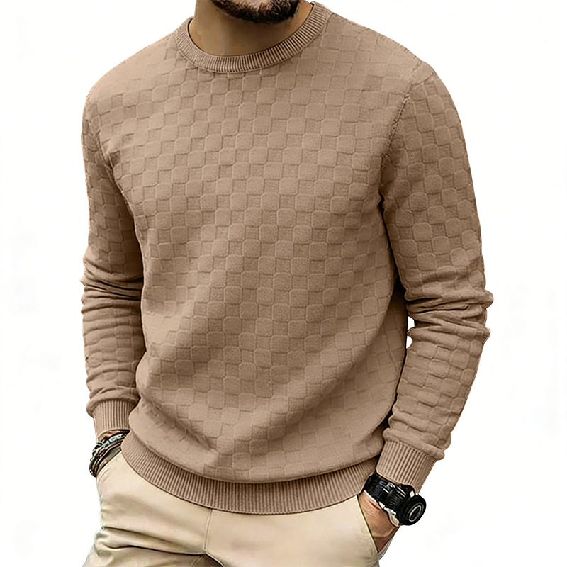 🍂 Men’s Checkerboard Print Crewneck Sweatshirt – Bold Casual Style & Everyday Autumn Comfort