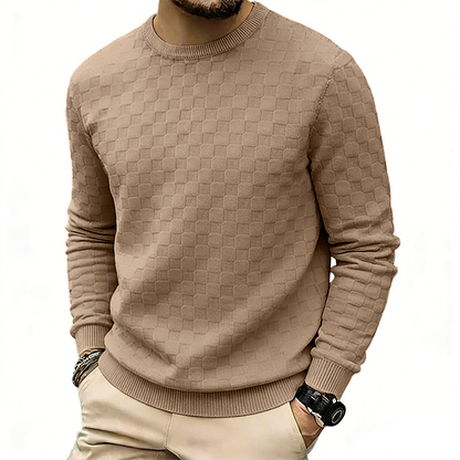 🍂 Men’s Checkerboard Print Crewneck Sweatshirt – Bold Casual Style & Everyday Autumn Comfort