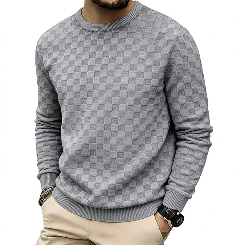 🍂 Men’s Checkerboard Print Crewneck Sweatshirt – Bold Casual Style & Everyday Autumn Comfort