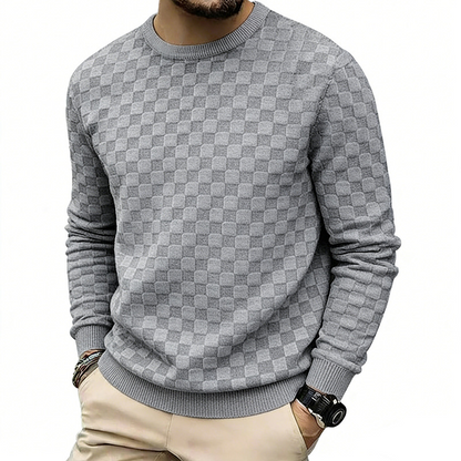 🍂 Men’s Checkerboard Print Crewneck Sweatshirt – Bold Casual Style & Everyday Autumn Comfort