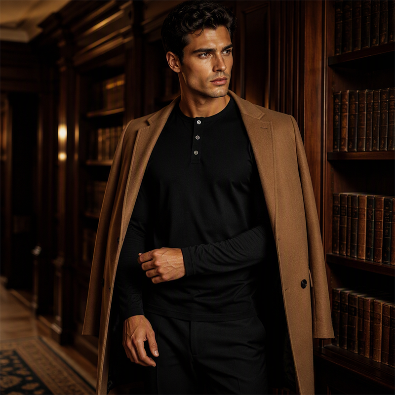 🍂 Men’s Casual Henley Long-Sleeve Shirt – Timeless Style & Everyday Autumn Comfort
