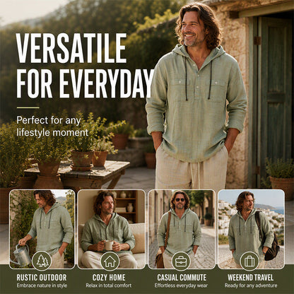 🍂 Men's Casual Long Sleeve Hooded Shirt – Relaxed Comfort & Effortless Autumn Style