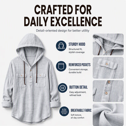 🍂 Men's Casual Long Sleeve Hooded Shirt – Relaxed Comfort & Effortless Autumn Style